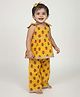 Baby Moo Cotton Woven Sleeveless Gota Lace Embellished & Floral Printed Coordinating Top & Pants Set - Yellow