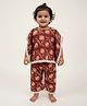 Baby Moo Cotton Woven Batwing Sleeves Floral Printed Coordinating Kaftan Top & Pants Set - Maroon