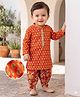 Babyhug Cambric Woven Full Sleeves Floral Printed Kurta Dhoti Set - Orange