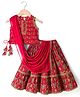 Babyhug Cambric Woven Sleeveless Floral Printed Choli & Lehenga Set With Dupatta & Lace Detailing -Maroon