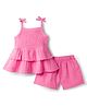 Babyoye Cotton Woven Sleeveless  Double Gauze Solid Top & Shorts Co-ord Set - Pink