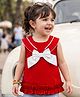 Babyoye Cotton Woven Sleeveless Top With Lace Detailing & Bow Applique - Red