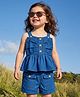 Babyoye Denim Woven Sleeveless Top & Shorts Set With Button Detailing - Navy Blue