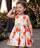 Babyoye Satin Woven Sleeveless Party Dress with Floral Print - White