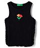 UCB Cotton Knit Sleeveless Rib Tank T-Shirt with Ruffle and Tulip Embroidery - Black