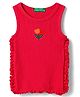 UCB Cotton Knit Sleeveless Rib Tank T-Shirt with Ruffle and Tulip Embroidery - Fuchsia