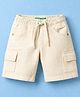 UCB Cotton Woven Knee Length Double Pocket Solid Cargo Shorts - Cream