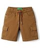 UCB Cotton Woven Knee Length Double Pocket Solid Cargo Shorts - Brown