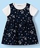 Doreme Cotton Knit Floral Printed Frock With Inner Tee - Navy Blue