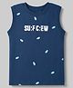 Doreme Cotton Knit Sleeveless T-Shirt with Surfing Print - Navy Blue
