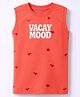 Doreme Cotton Knit Sleeveless T-Shirt with Bird Print - Red