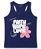 Doreme Sinker Knit Sleeveless Text & Floral Printed Tank T-Shirt - Navy Blue