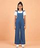 Kiddopanti Denim Woven Sleeveless Bow Applique Detailed Washed Dungaree - Blue