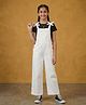Kiddopanti Denim Woven Sleeveless Bow Applique Detailed Dungaree - White