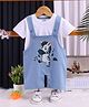 TOONYPORT Cotton Knit Zebra Printed Dungaree With Half Sleeves Solid Tee - Blue