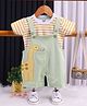 TOONYPORT Cotton Knit Dinosaur Embroidered Dungaree With Half Sleeves Striped Tee - Green