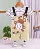 TOONYPORT Cotton Knit Monkey Printed Dungaree With Half Sleeves Striped Tee - Yellow