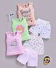 blushh berry Cotton Knit Pack Of 3 Sleeveless Floral & Bright Days Ahead Text Printed Tops & Shorts Set - Peach Green & Pink