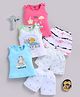 blushh berry Cotton Knit Pack Of 3 Sleeveless Waves & Unicorn Text Printed Tops &  Shorts Set - Blue White & Pink