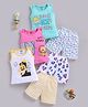 blushh berry Cotton Knit Pack Of 3 Sleeveless Shark & Sweet Ice Cream Text Printed Tops &  Shorts Set - Blue Pink & White