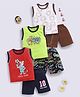 blushh berry Cotton Knit Pack Of 3 Sleeveless Tiger & Wow Text Printed Tees & Shorts Set - White Green & Red