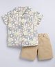 Snuggly MONKEY Poplin Woven Half Sleeves Alphabets Printed Shirt & Shorts Sets - Beige