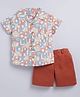 Snuggly MONKEY Poplin Woven Half Sleeves Alphabets Printed Shirt & Shorts Sets -  Red