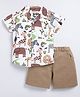 Snuggly MONKEY Poplin Woven Half Sleeves Animals Printed Shirt & Shorts Sets - Brown