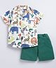 Snuggly MONKEY Poplin Woven Half Sleeves Animals Printed Shirt & Shorts Sets - Green
