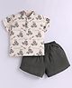 Snuggly MONKEY Muslin Woven Half Sleeves Roar & Fun Adventure Text Printed Tee & Shorts Sets - Dark Green