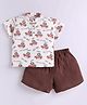 Snuggly MONKEY Muslin Woven Half Sleeves Roar & Fun Adventure Text Printed Tee & Shorts Sets - Light Brown
