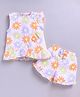 Snuggly MONKEY Poplin Woven Sleeveless Frill Detailed & Floral Printed Coordinating Top & Shorts Set - Orange