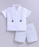 Snuggly MONKEY 100% Muslin Woven Half Sleeves Bear Applique Detailed Shirt & Shorts Set - White