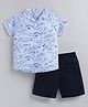 Snuggly MONKEY Poplin Woven Half Sleeves Typography Printed Shirt & Shorts Set - Navy Blue