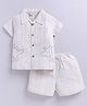 Snuggly MONKEY Muslin Woven Half Sleeves Animals Embroidered Shirt & Shorts Set - Off White