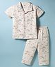 Pink Rabbit Interlock Knit Half Sleeves Horse Printed Co-Ords Shirt & Pyjama Night Suit - Cream