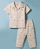 Pink Rabbit Interlock Knit Half Sleeves Puppy Printed Co-Ords Shirt & Pyjama Night Suit - Beige