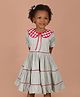 Soleilclo Viscose Woven Half Puffed Sleeves Floral Embroidered Placement Checked & Bow Applique Detailed Tiered Dress - Sage Green