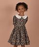 Soleilclo Contrast Cotton Woven Half Puffed Sleeves Floral Printed & Embroidered Tiered Dress - Black
