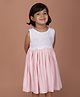 Soleilclo Cotton Woven Sleeveless Bow & Geometric Embroidered Dress - Pink