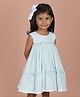 Soleilclo Cotton Woven Sleeveless Floral Embroidered Dress - Ice Blue