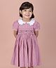 Soleilclo Cotton Woven Half Puffed Sleeves Gingham Checked & Floral Applique Detailed Dress - Red
