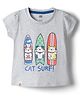 Pink Rabbit Sinker Knit Half Sleeves Cat Printed Top - Grey