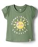 Pink Rabbit Sinker Knit Half Sleeves Text Printed Top - Green