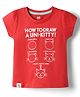 Pink Rabbit Sinker Knit Half Sleeves Cat Printed Top - Red