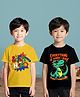NUSYL Cotton Blend Knit Pack Of 2 Half Sleeves Dinosaur & Super Hero Text Printed Tees - Yellow & Black