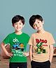 NUSYL Cotton Blend Knit Pack Of 2 Half Sleeves Dinosaur & Jeep Printed Tees - Green & Beige
