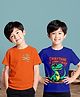 NUSYL Cotton Blend Knit Pack Of 2 Half Sleeves Dinosaur & Here Comes The Cute Thing Text Printed Tees - Orange & Royal Blue