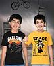 NUSYL Cotton Blend Knit Pack Of 2 Half Sleeves Space Theme & Explore Text Printed Tees - Yellow & Black