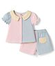 ToffyHouse Cotton Woven Half Sleeves Top & Shorts Set - Pink & Sky Blue